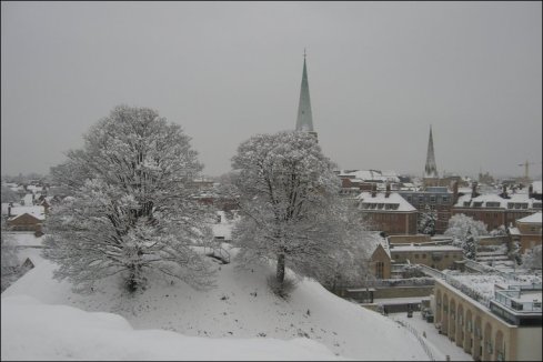 Oxford Castle in snow